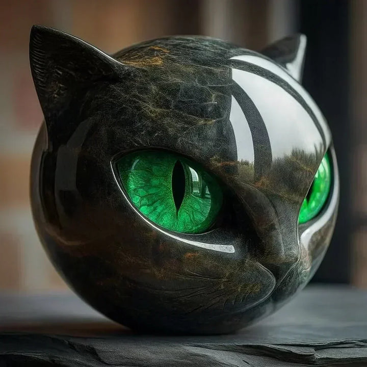 NyxCharm | Escultura de Cabeza de Gato Negro Místico