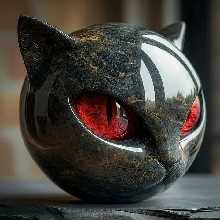 NyxCharm | Escultura de Cabeza de Gato Negro Místico