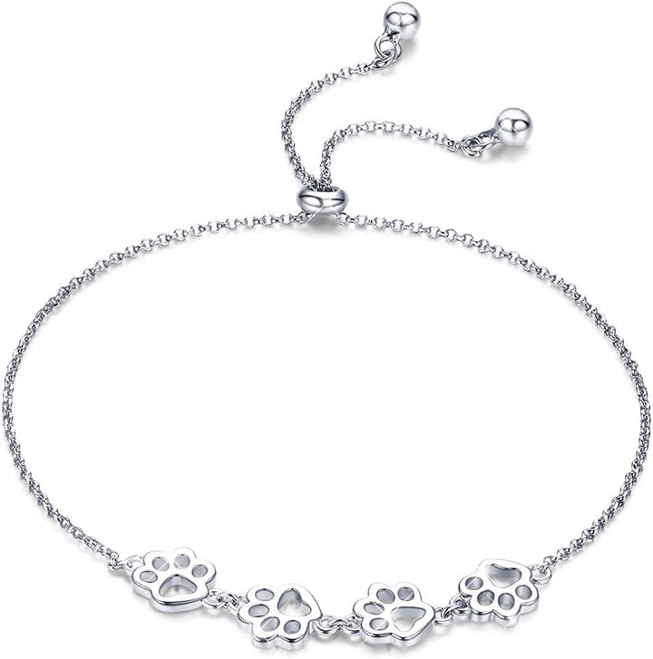 Pulsera ajustable de plata de ley con huella de pata de perro