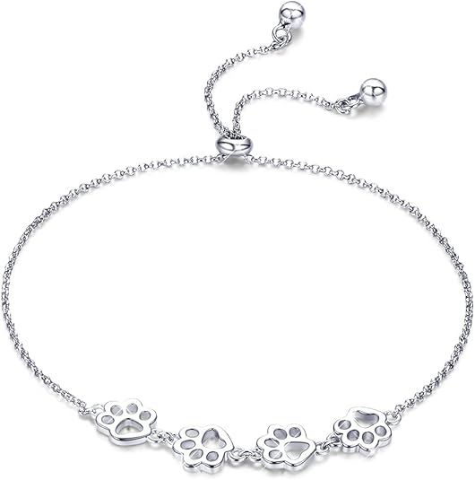 Pulsera ajustable de plata de ley con huella de pata de perro
