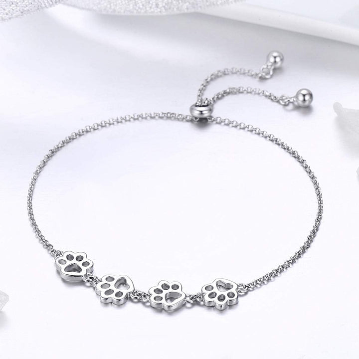 Pulsera ajustable de plata de ley con huella de pata de perro