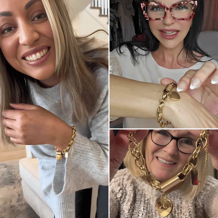 Pulsera gruesa con corazones | Oro