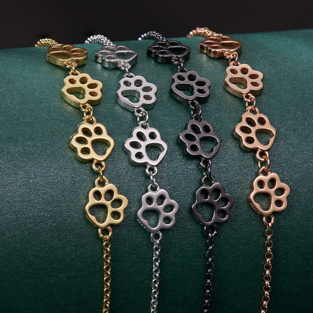 Pulsera ajustable de plata de ley con huella de pata de perro