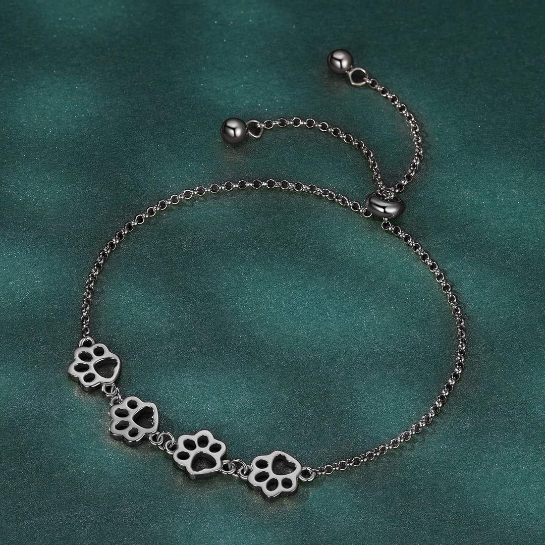 Pulsera ajustable de plata de ley con huella de pata de perro