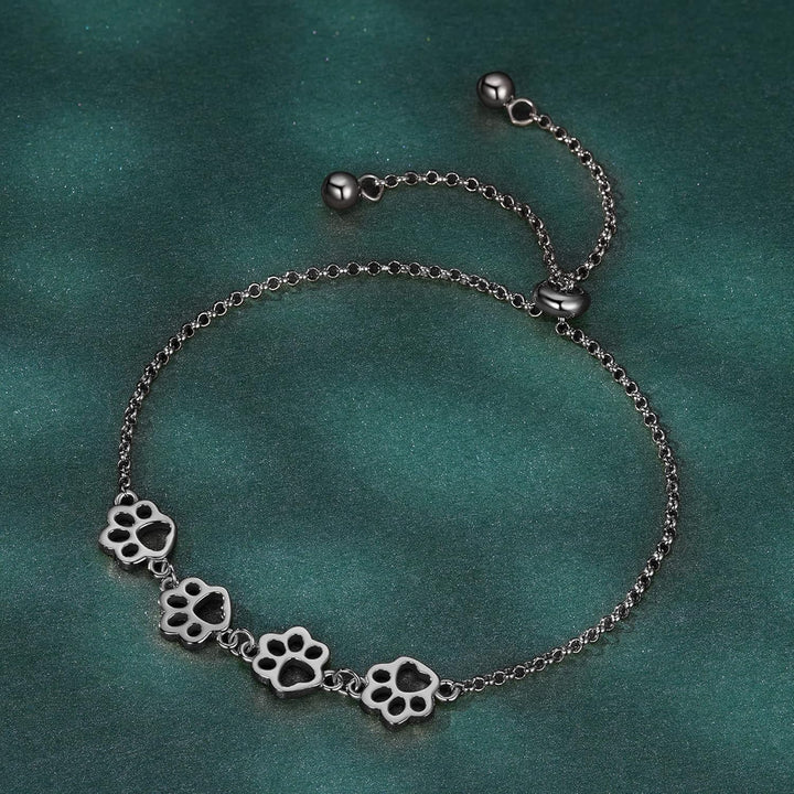 Pulsera ajustable de plata de ley con huella de pata de perro