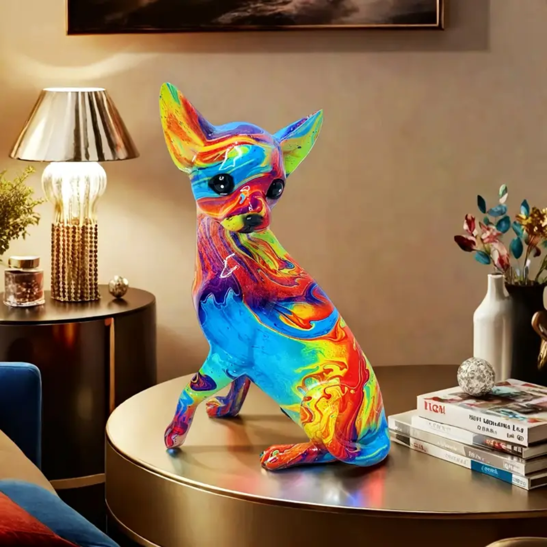 Lámpara de mesa de resina vibrante con figura de chihuahua