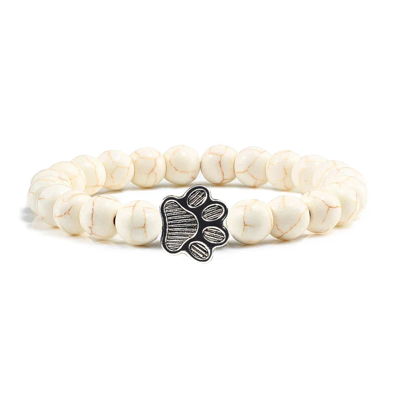 Pulsera de piedra natural con colgante de pata de animal – Pulsera elástica de cuentas para hombres y mujeres