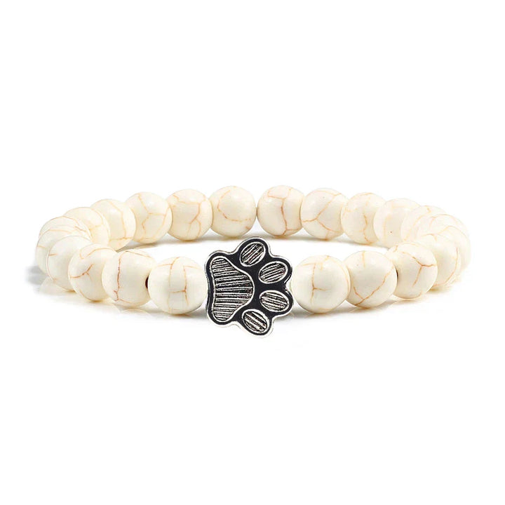 Pulsera de piedra natural con colgante de pata de animal – Pulsera elástica de cuentas para hombres y mujeres