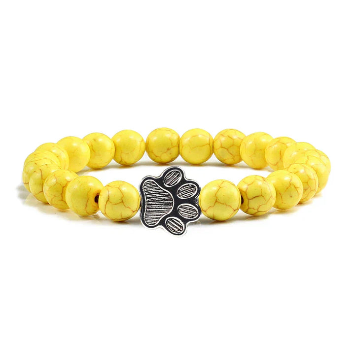 Pulsera de piedra natural con colgante de pata de animal – Pulsera elástica de cuentas para hombres y mujeres