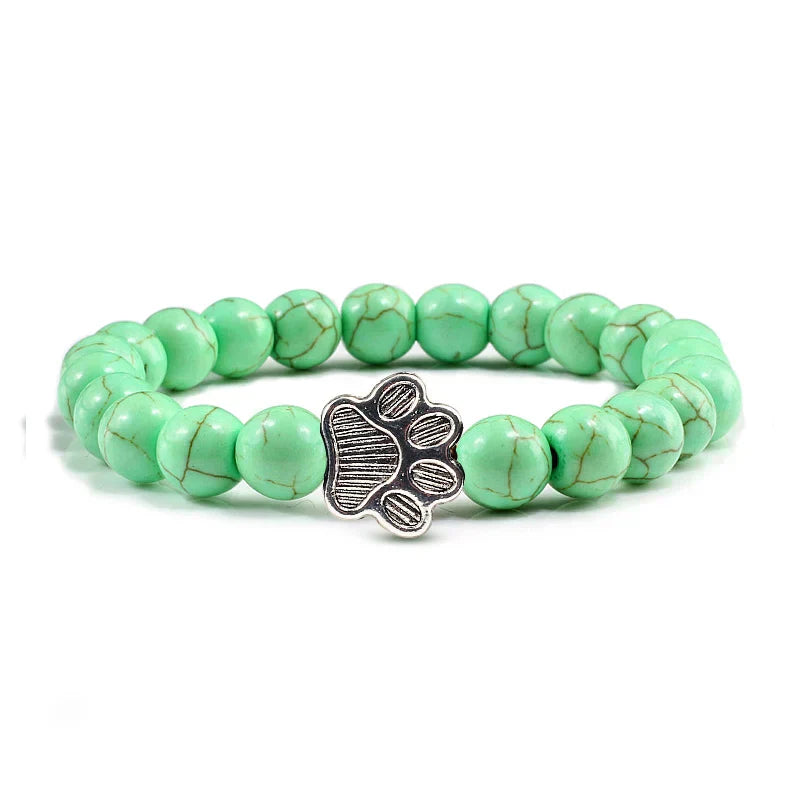Pulsera de piedra natural con colgante de pata de animal – Pulsera elástica de cuentas para hombres y mujeres