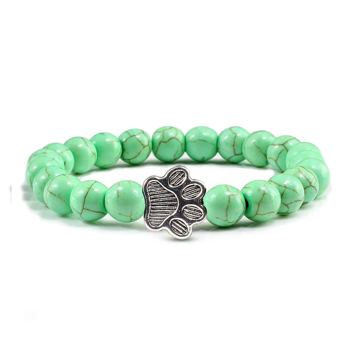 Pulsera de piedra natural con colgante de pata de animal – Pulsera elástica de cuentas para hombres y mujeres
