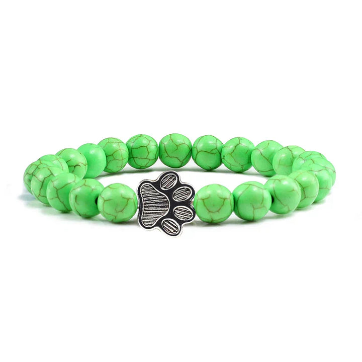 Pulsera de piedra natural con colgante de pata de animal – Pulsera elástica de cuentas para hombres y mujeres