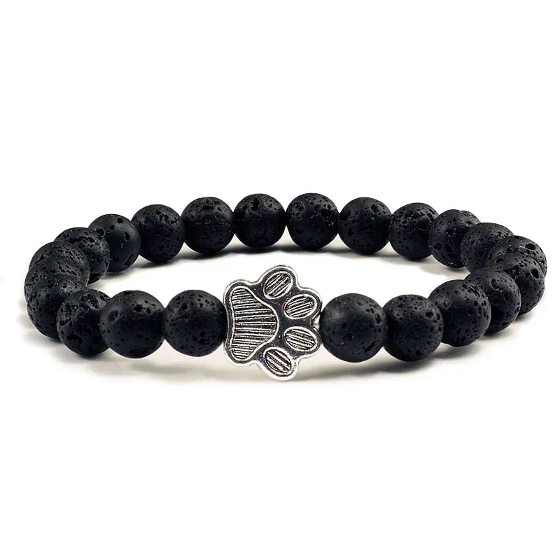 Pulsera de piedra natural con colgante de pata de animal – Pulsera elástica de cuentas para hombres y mujeres