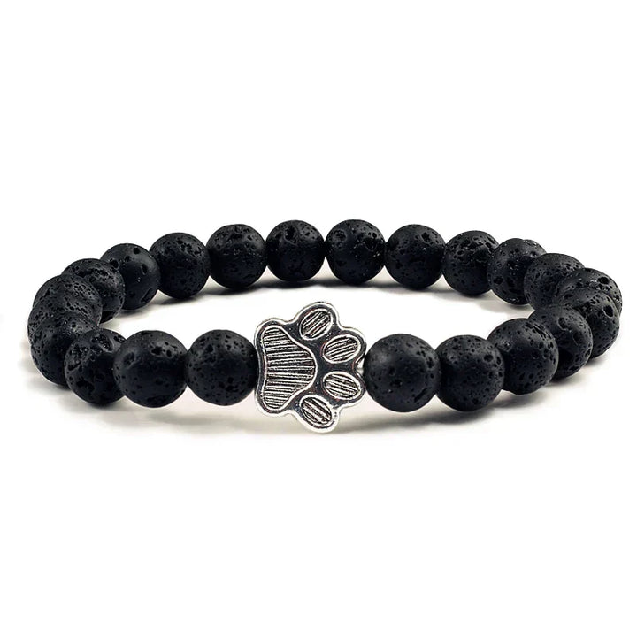 Pulsera de piedra natural con colgante de pata de animal – Pulsera elástica de cuentas para hombres y mujeres