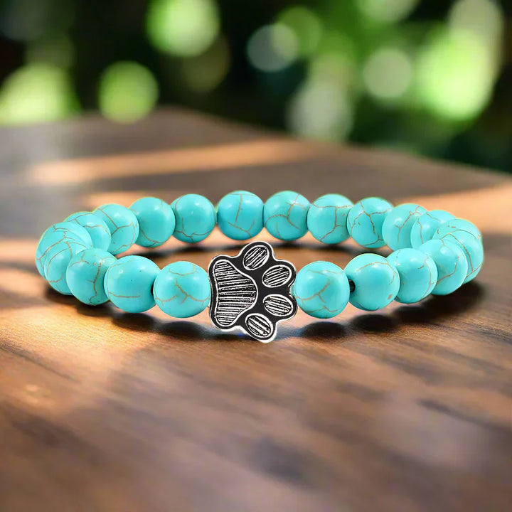 Pulsera de piedra natural con colgante de pata de animal – Pulsera elástica de cuentas para hombres y mujeres