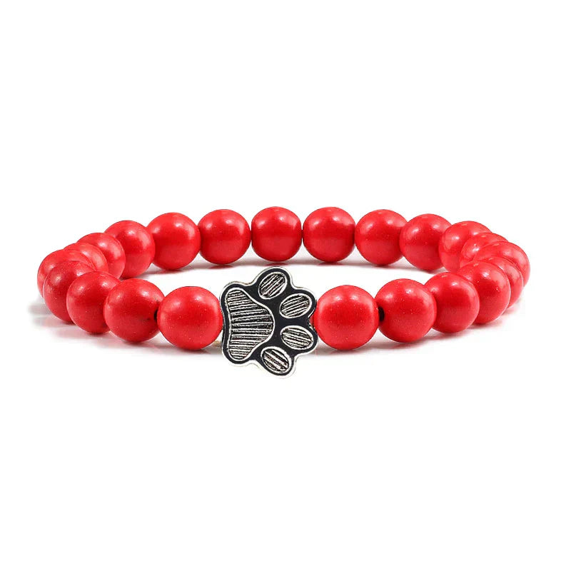 Pulsera de piedra natural con colgante de pata de animal – Pulsera elástica de cuentas para hombres y mujeres