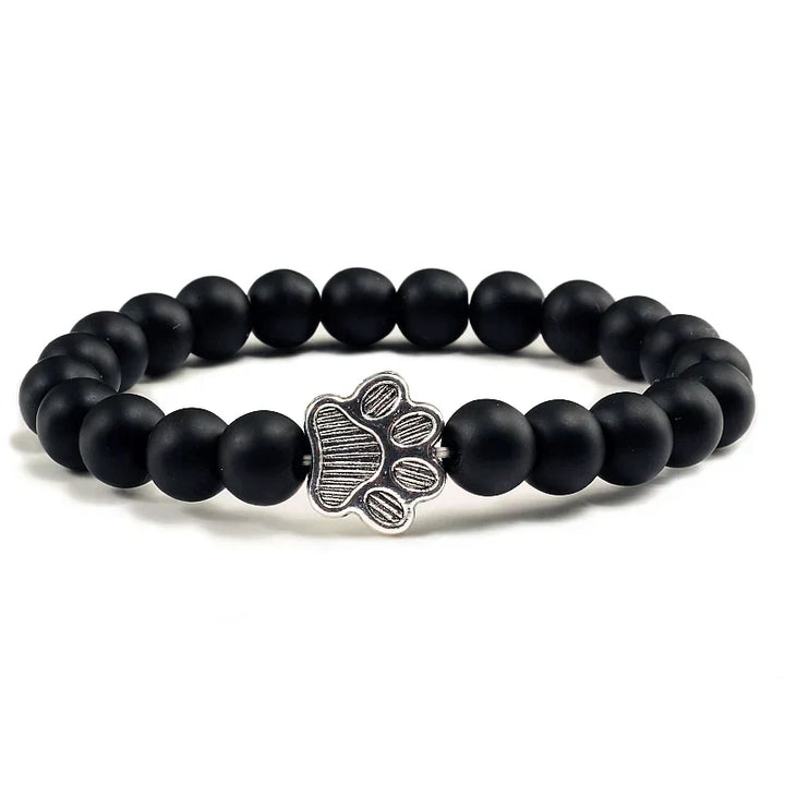 Pulsera de piedra natural con colgante de pata de animal – Pulsera elástica de cuentas para hombres y mujeres