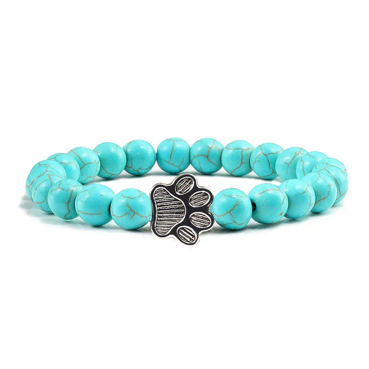 Pulsera de piedra natural con colgante de pata de animal – Pulsera elástica de cuentas para hombres y mujeres