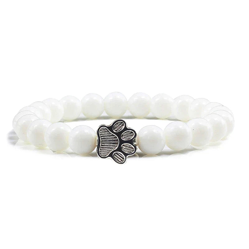 Pulsera de piedra natural con colgante de pata de animal – Pulsera elástica de cuentas para hombres y mujeres