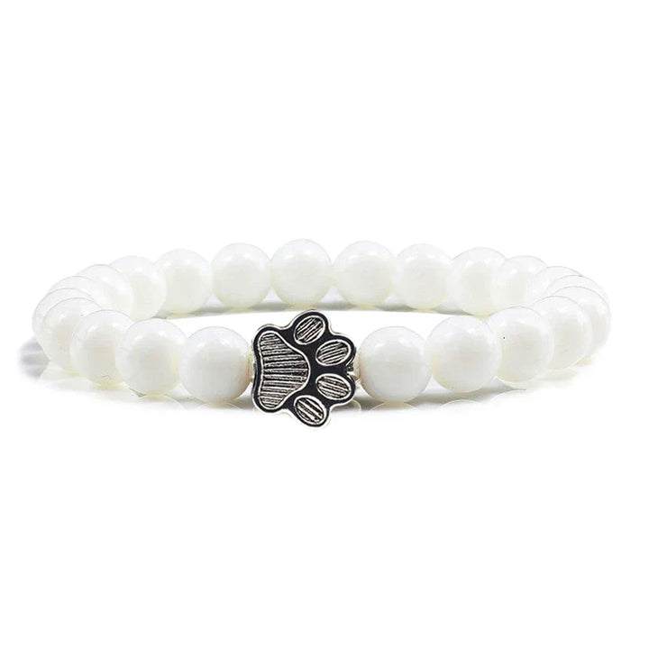 Pulsera de piedra natural con colgante de pata de animal – Pulsera elástica de cuentas para hombres y mujeres