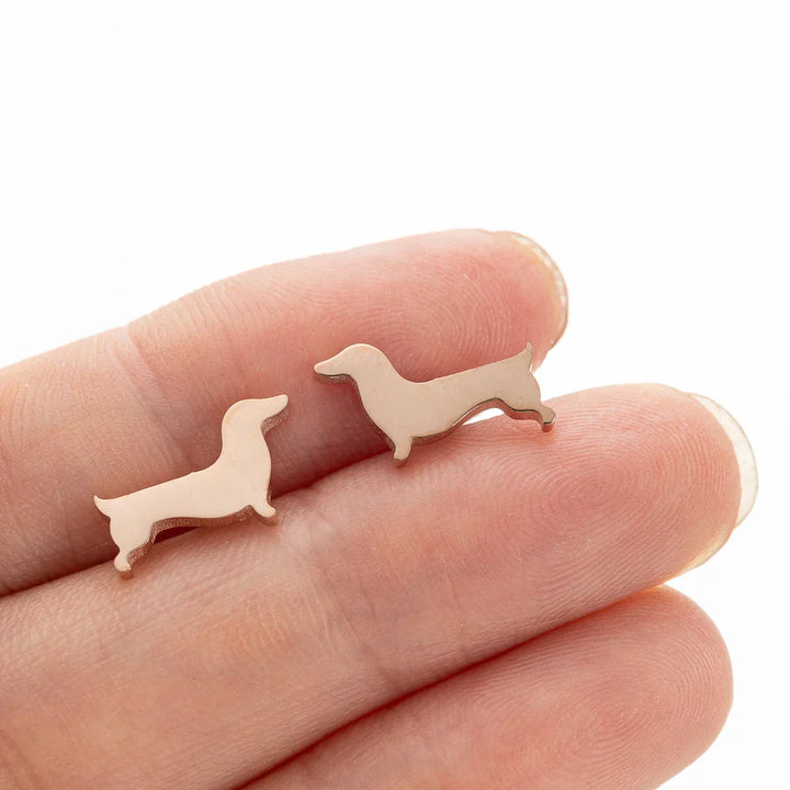 Aros de perro teckel – Pendientes minimalistas de metal