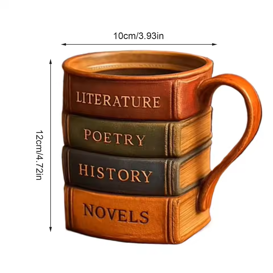 Rincón del Amante de los Libros – Taza de café con Biblioteca 3D hecha a mano