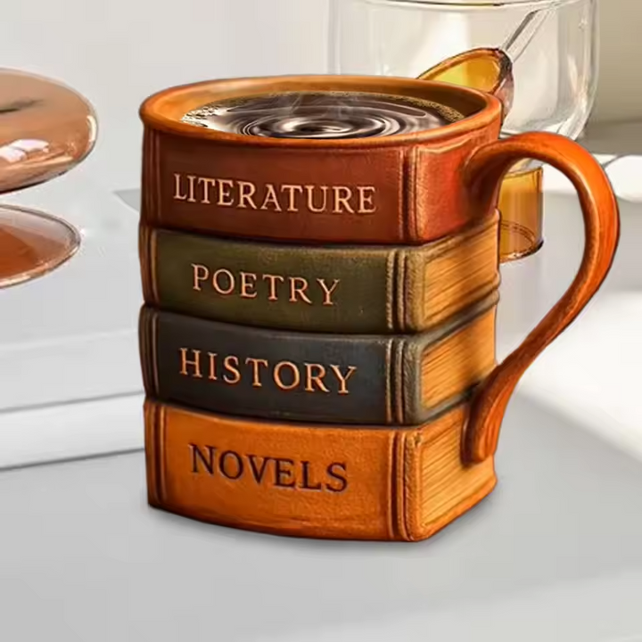 Rincón del Amante de los Libros – Taza de café con Biblioteca 3D hecha a mano