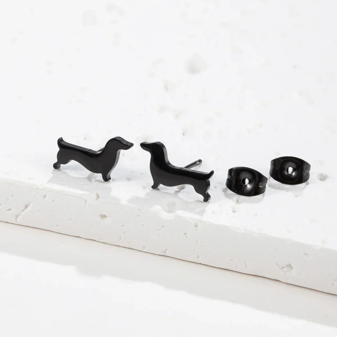 Aros de perro teckel – Pendientes minimalistas de metal