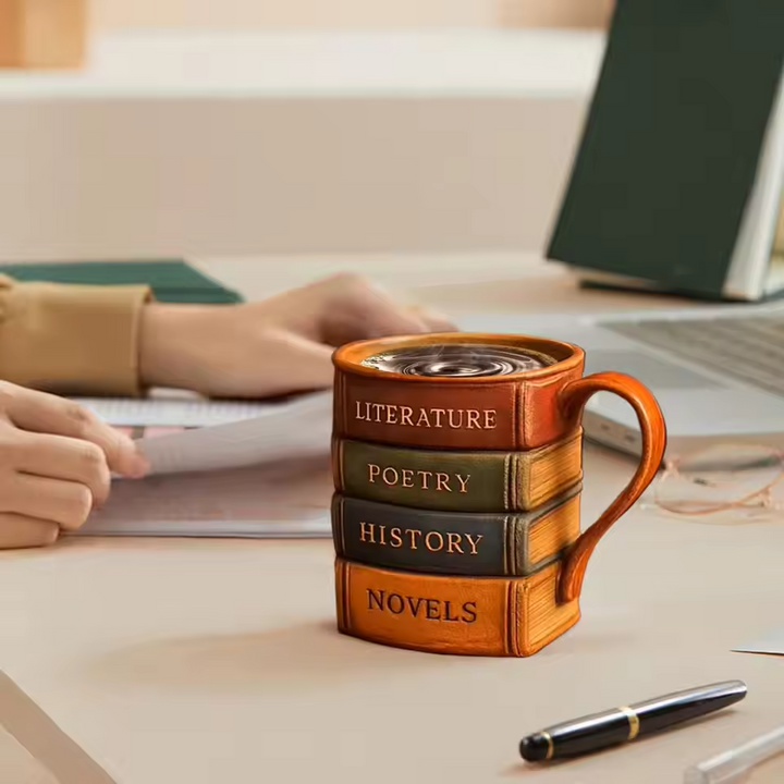 Rincón del Amante de los Libros – Taza de café con Biblioteca 3D hecha a mano