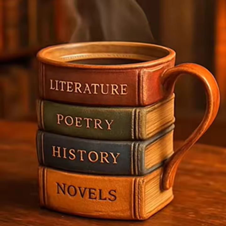 Rincón del Amante de los Libros – Taza de café con Biblioteca 3D hecha a mano