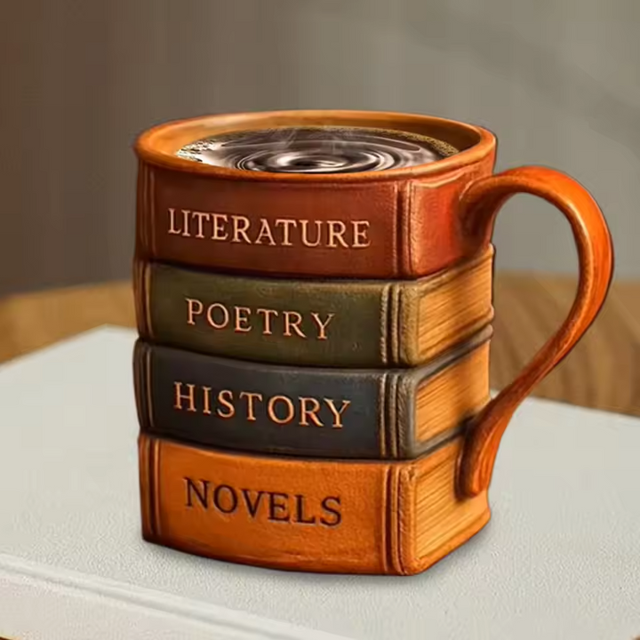 Rincón del Amante de los Libros – Taza de café con Biblioteca 3D hecha a mano