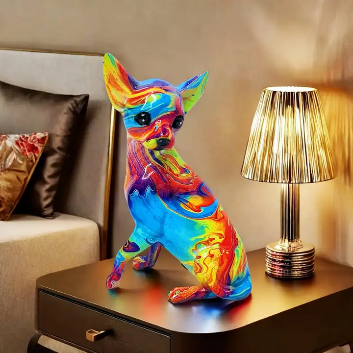 Lámpara de mesa de resina vibrante con figura de chihuahua