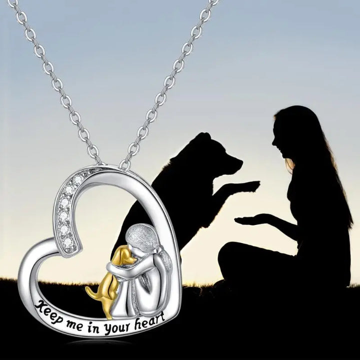 Collar de la Suerte con Motivo de Corazón y Perro – Collar de Plata de Ley con Zirconia