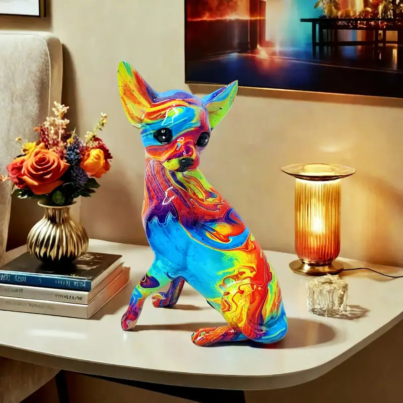 Lámpara de mesa de resina vibrante con figura de chihuahua