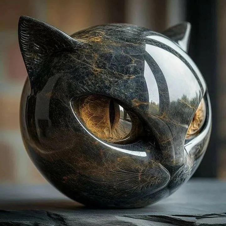 NyxCharm | Escultura de Cabeza de Gato Negro Místico