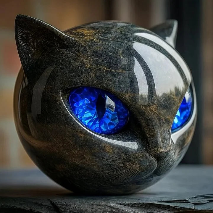 NyxCharm | Escultura de Cabeza de Gato Negro Místico