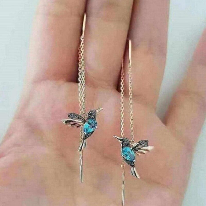 Pendientes con forma de colibrí de esmalte y zirconia