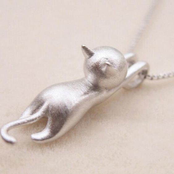 Collar de Plata de Ley con Gato Juguetón